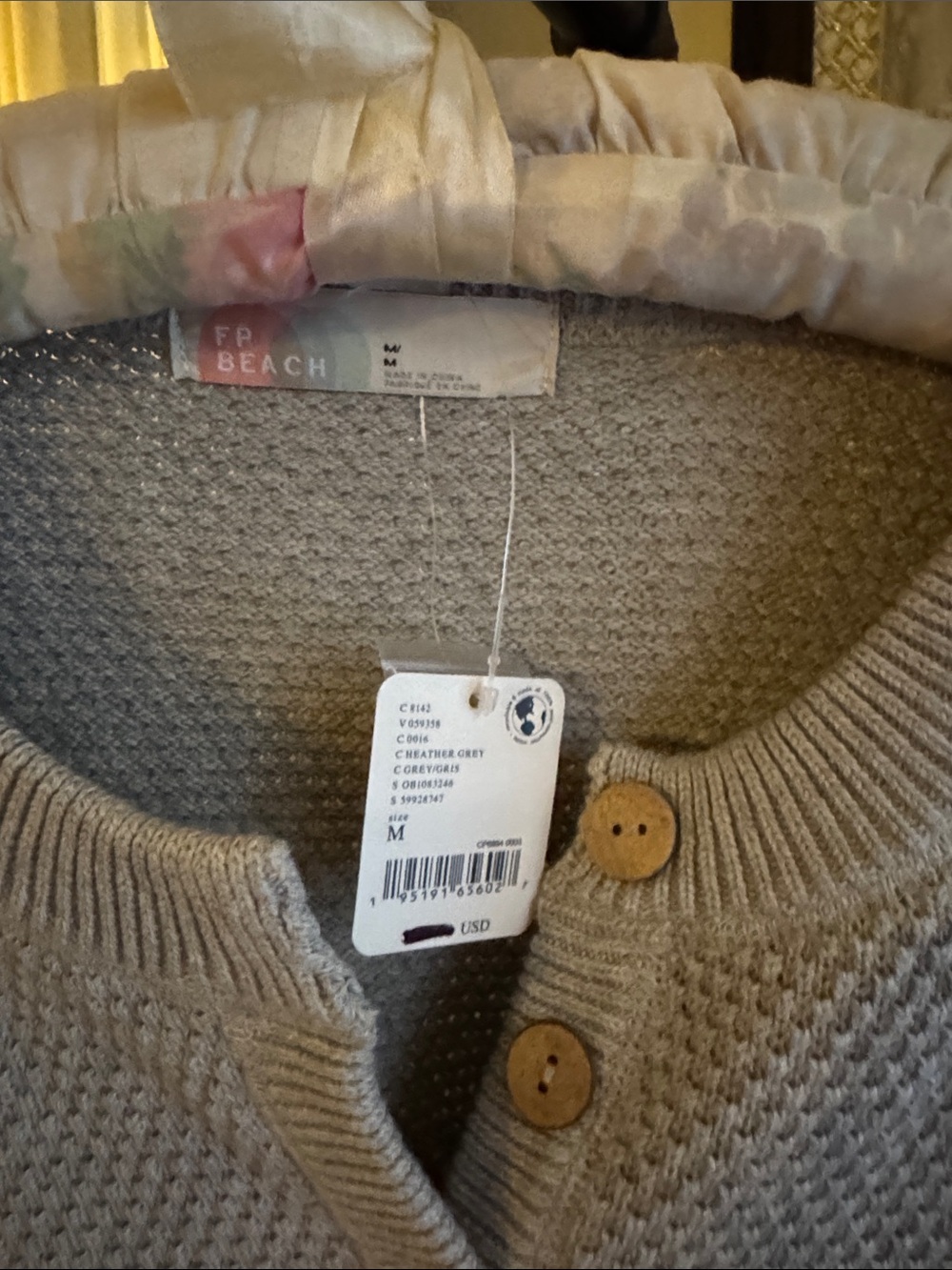 Free People Beach Light Gray Button-Front Knit Pullover Sweatshirt - Picture 2 of 3